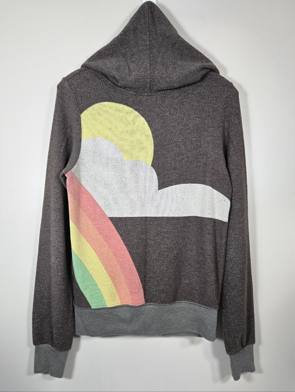 Wildfox Brown Rainbow Zip-Up Hoodie, Size S ~ PRELOVED